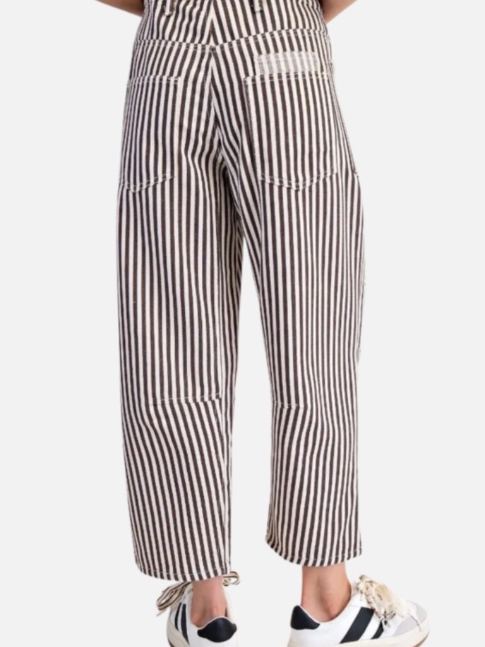 NEW EASEL PAPERBAG PANTS STRIPED TWILL CARGO RELAXED FIT DRAWSTRING HIGH RISE - Picture 3 of 7